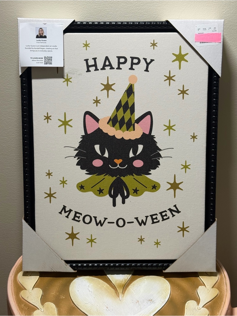 Lucky Guava Happy Meow-O-Ween Vintage Inspired Halloween Framed Cat Picture